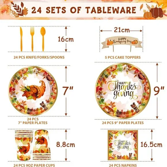Elegant 252-Piece Thanksgiving Party Decorations Kit with Dinnerware & Balloons